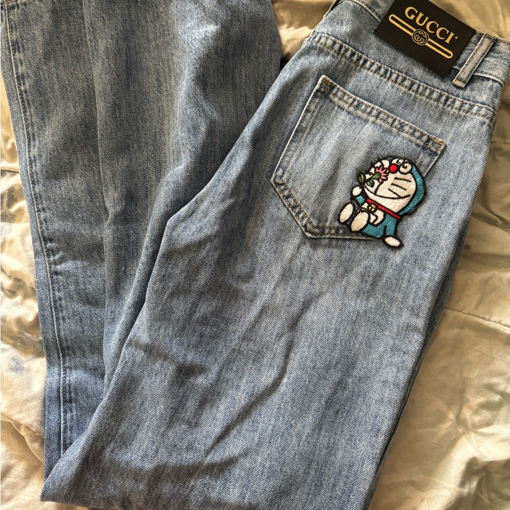 Gucci Denim Jeans with Embroidered Cartoon Patch